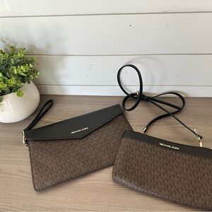 Michael Kors Brown and Black MK Logo Crossbody Clutch Duo